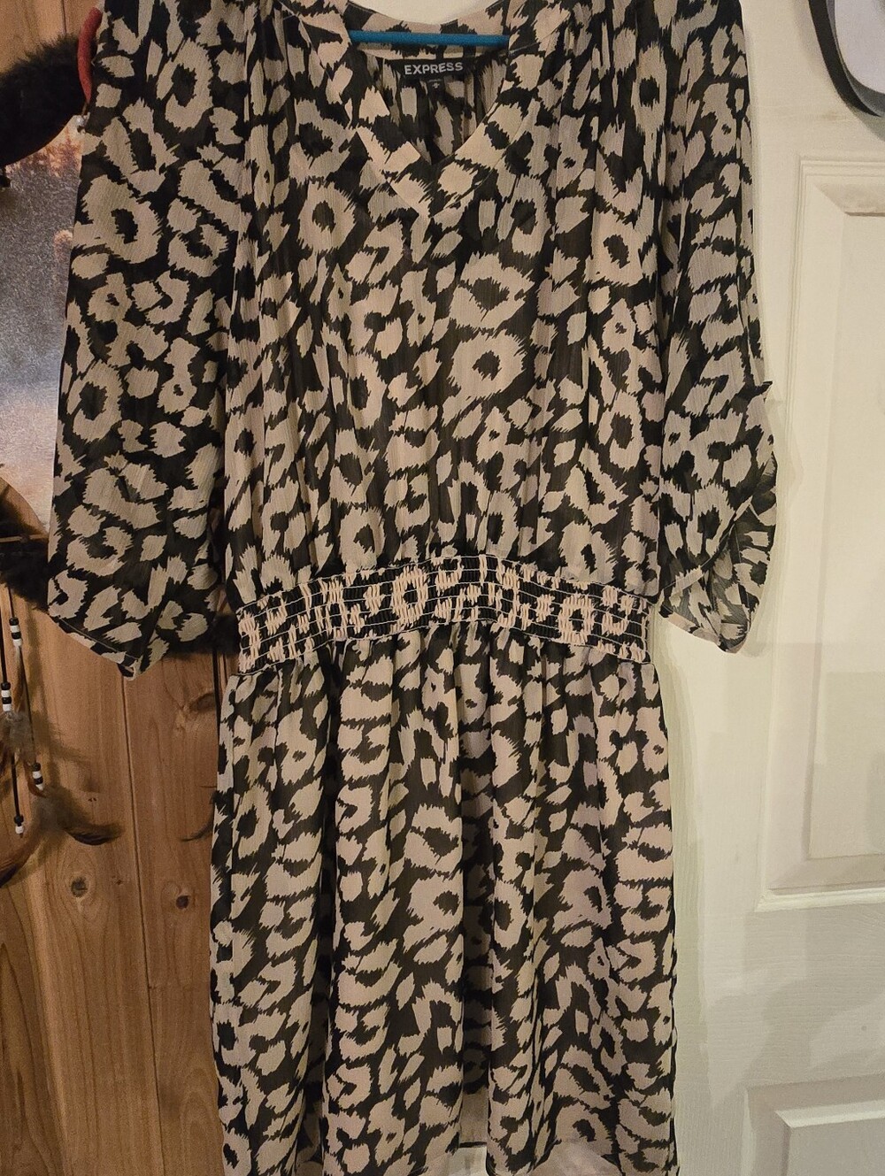 Express Black and Beige Animal Print Midi Dress